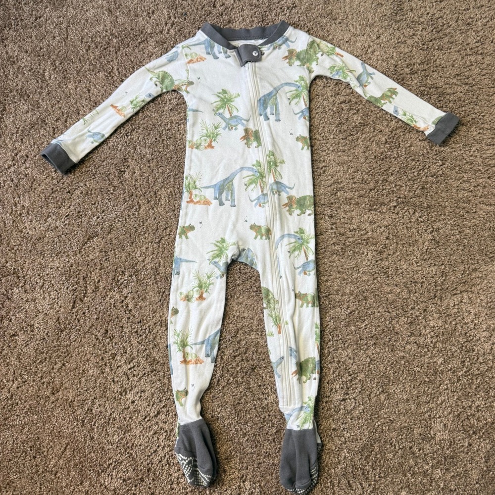 Burts Bees Baby 18M Dinosaur Footed Sleeper Organic Cotton Pajamas Grey & White